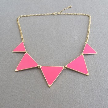 Vivid Colored Glazed Triangle Pendant Alloy Sweater Chain Necklace For Women
